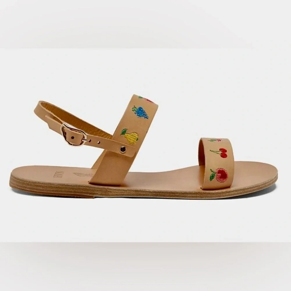 Ancient Greek Sandals x HVN Clio Fruit-Embroidered Sandals in Natural